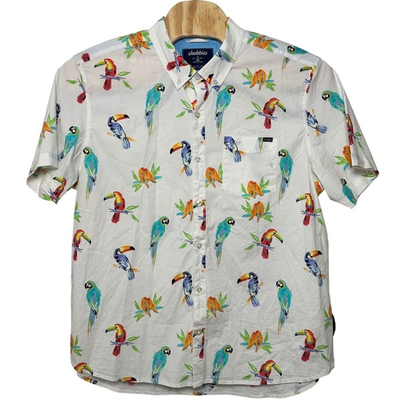 Chubbies XXL Dude Where's Macaw Bird Tropical Short Sleeve Button Down Shirt - Picture 2 of 13